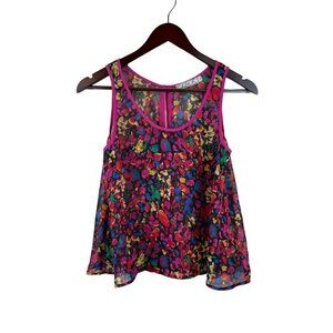 Chloe K Floral Pink Sleeveless Sheer Tank Top Shirt Blouse Women's Size Small